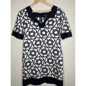 Vintage Black White Mod Shelli Segal Shift Cotton Dress Women's Size 6